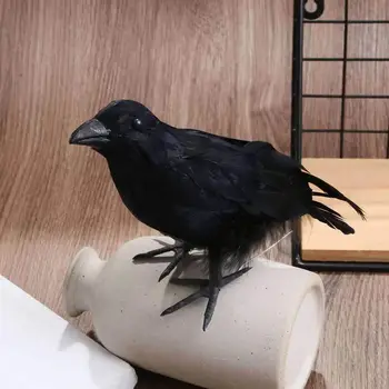 Yapay Kargalar Tüylü Raven Gerçekçi Siyah Kuş Cadılar Bayramı Süs Perili Ev Dekor El Yapımı Modeli Parti Olay Malzemeleri
