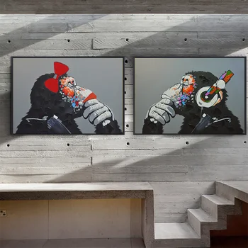 Kulaklıklar Gorilla Maymun Komik Poster Graffiti Sokak sanat baskılı tuval Boyama duvar sanat resmi Ev Oturma Odası Dekorasyon