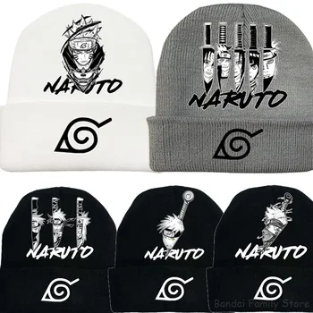 Naruto Kış Bere Şapka Anime Kafatası Şapka Unisex Örme Kap Karikatür Varil Kap Sıcak Kasketleri Kayak Bonnets Şapka Kadın Erkek Hediyeler için