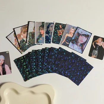 50 Adet Beyaz / Siyah INS Lazer Işıltılı Yıldız Fotoğraf Kartları Koruyucu Kılıf saklama çantası Renkli Kpop Idol Kartı Fotocard Kollu