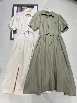 Fyıon Yüksek Kalite 2023 Yaz Kadın Moda Pist uzun elbise Kısa Kollu Gevşek Katı Vintage Sıcak Satış Elbiseler