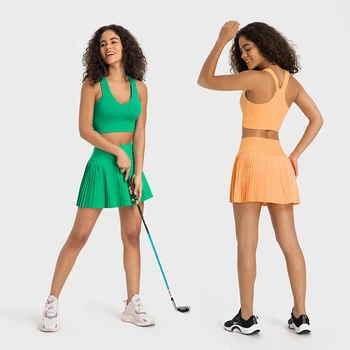 İlkbahar ve Yaz Yeni kadın Yüksek Bel Spor Kısa Etek parlama Önleyici Elastik Hızlı Kurutulmuş Golf Pilili Tenis Etek