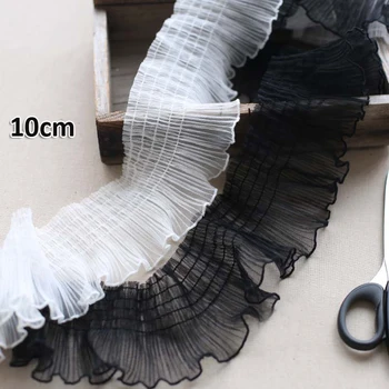1 Metre Beyaz Siyah Gerilmiş Fırfır Dantel 3D Pilili süs kumaşı Elastik Dantel DIY Yaka Manşetleri Elbise Dikiş 10cm