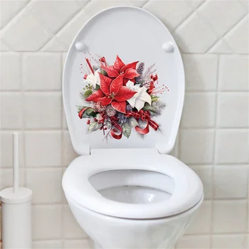 Noel Çiçek Klozet Çıkartmalar Kendinden Yapışkanlı DIY PVC Tuvalet Çıkartmaları Banyo Sarnıç Tuvalet Güç Anahtarı Dekor